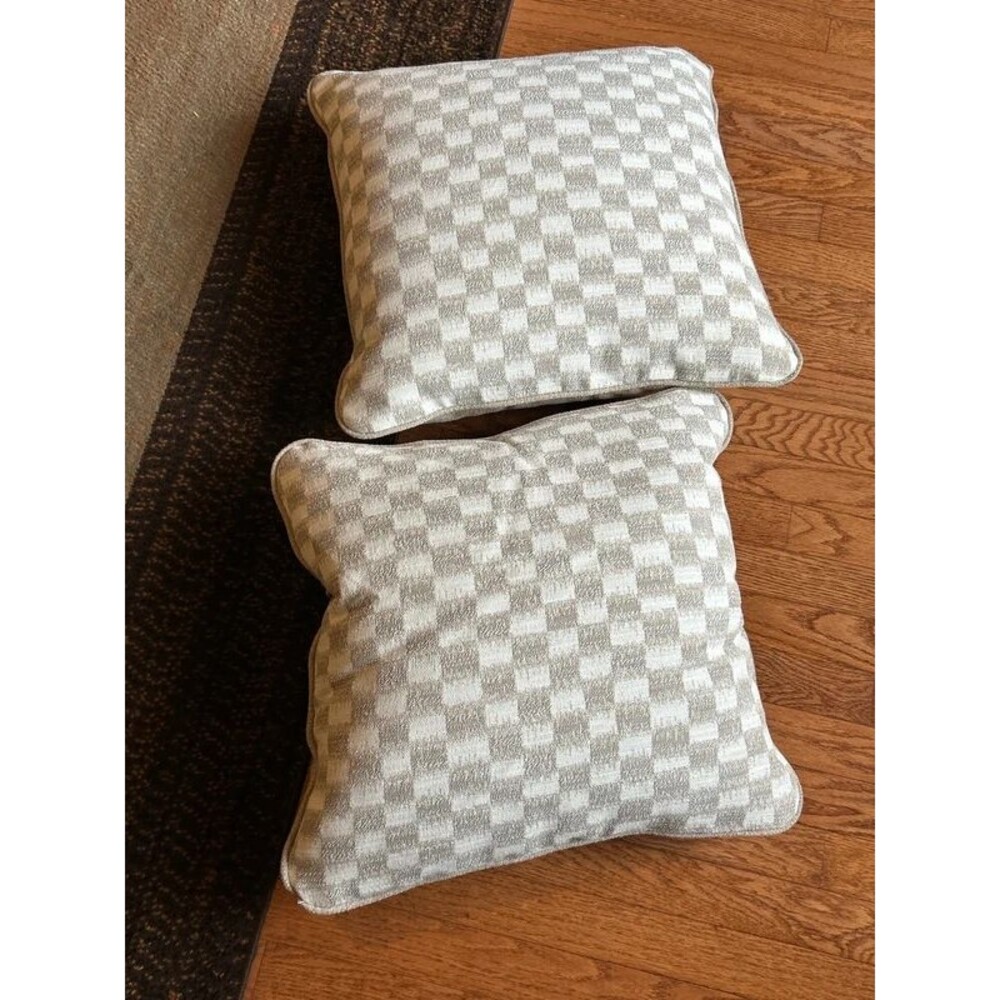 Bundle of 2 Ashley furniture Chenille Jacquard Checkered Throw Pillow Cover